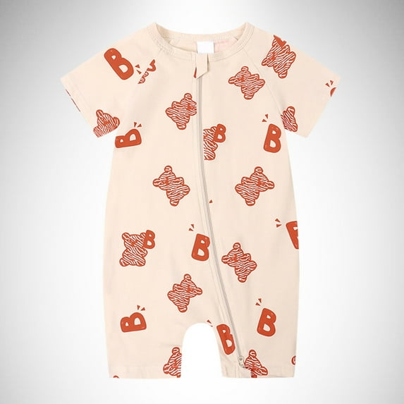 Baby Boys Girls Cotton Jumpsuit Short Sleeve Pajamas Graphic Zipper Romper Summer Outfits
