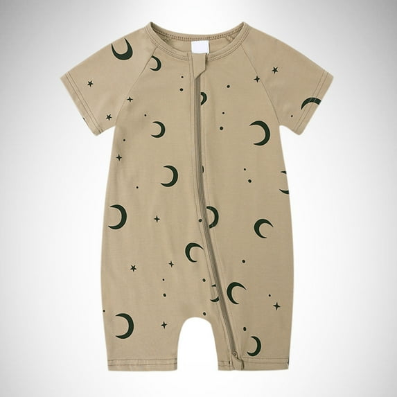 Baby Boys Girls Cotton Jumpsuit Short Sleeve Pajamas Graphic Zipper Romper Summer Outfits