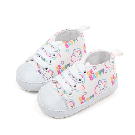 Baby Boys Girls Crib Shoes Cartoon Print Tie-Up Sneakers First Walkers