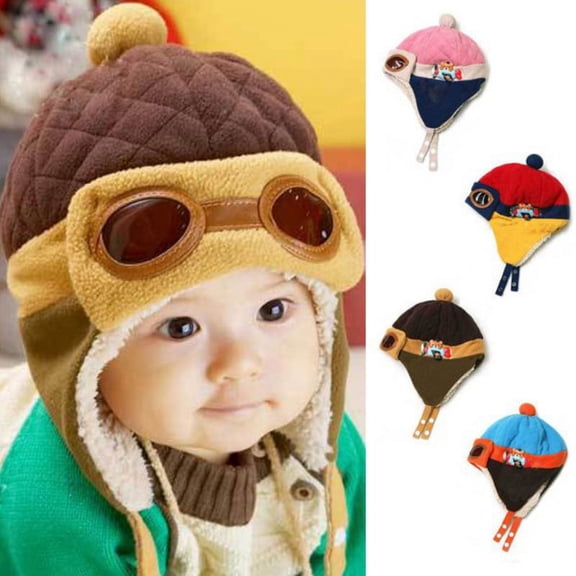 Baby Boys Girls Cute Wool Winter Warm Pilot Caps Toddler Earflap Beanie Hats