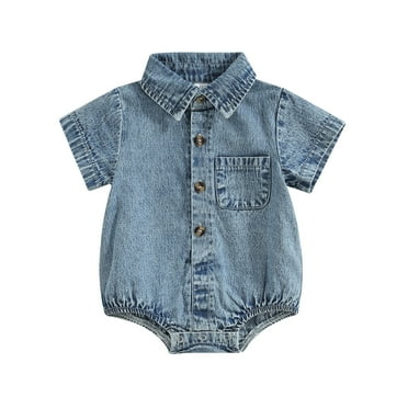 Baby Boys Girls Denim Romper Infant Short Sleeve Shirt Jumpsuits Summer Buttons Bodysuits