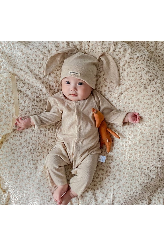 Baby Boys Girls Easter Outfit Romper Bodysuit Cotton Cute Bunny Jumpsuit With Rabbit Ears Hat Mathing Clothes for Kids 6-12 Months