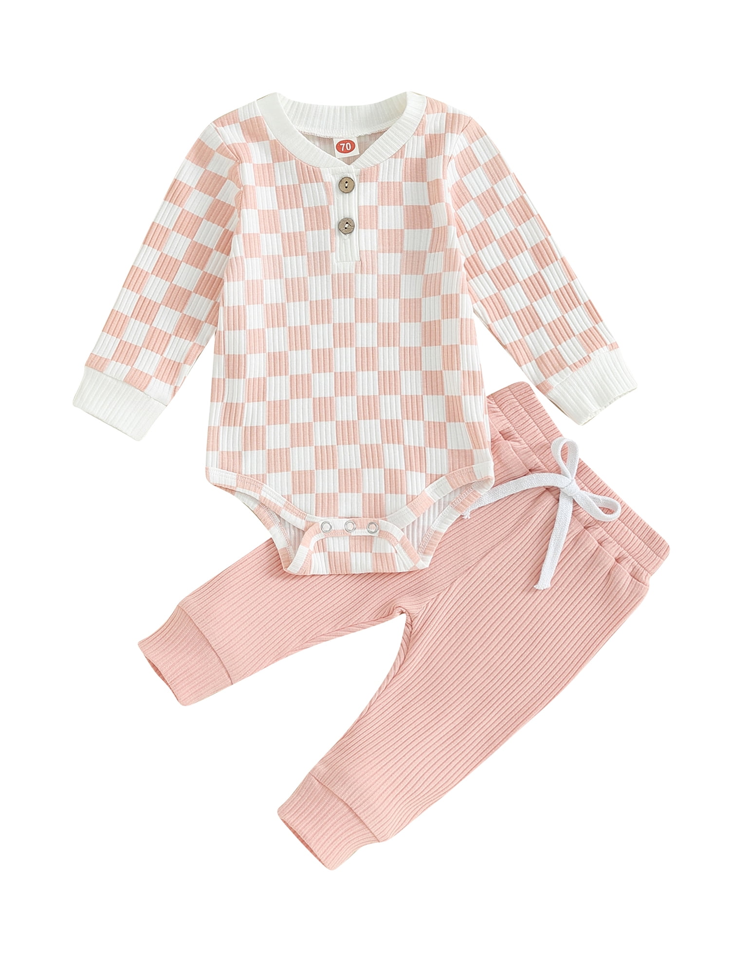 Baby Boys Girls Fall Outfits Long Sleeve Checkerboard Romper + Pants