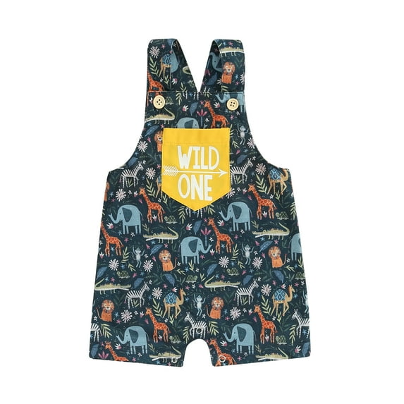 Baby Boys Girls First Birthday Outfit Wild One Overalls Sleeveless Animal Print Romper Shorts Jumpsuit Summer Clothes