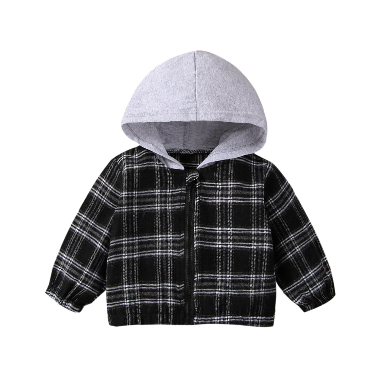 Baby Boys Girls Flannel Shirt Jacket Plaid Patchwork Long Sleeve Fall Shirt Hooded Coat Outwear Jacket Youth Kids Jean Jacket School Jackets for Boys