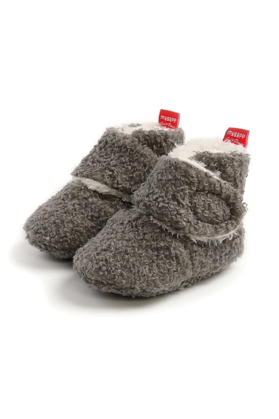 Baby Boys Girls Fleece Booties Infant Cotton Socks Newborn Soft Sole Winter Warm Stay On Slippers Non-Skid Cozy Crib Shoes