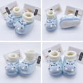 thumbnail image 1 of Baby Boys Girls Fleece Booties Infant Newborn Bedroom Shoes House Slippers Winter Crib Shoes Toddler Non-Slip Soft Sole First Walkers 0-18M Blue, 1 of 7
