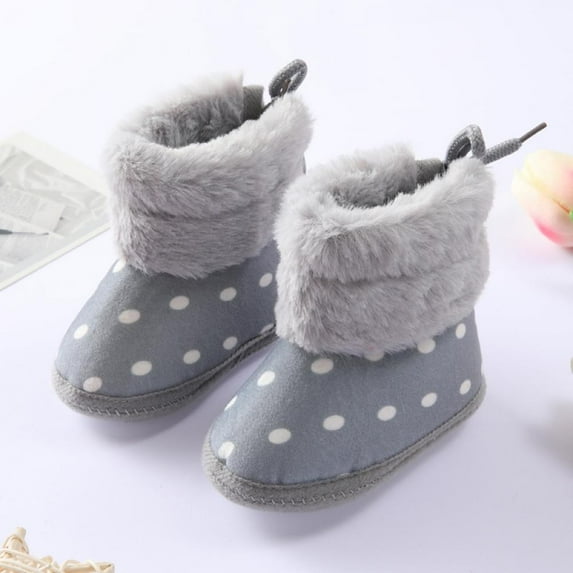 Baby Boys Girls Fleece Fur Winter Warm Snow Boots Soft Sole Crib Shoes Booties for Newborn Infant Toddler 13-18 Months