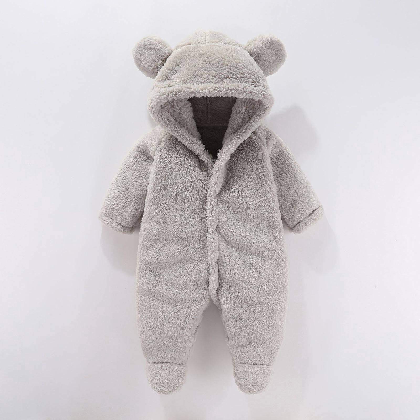 Baby Boy Hooded Winter Romper – Brown & Beige Warm Jumpsuit