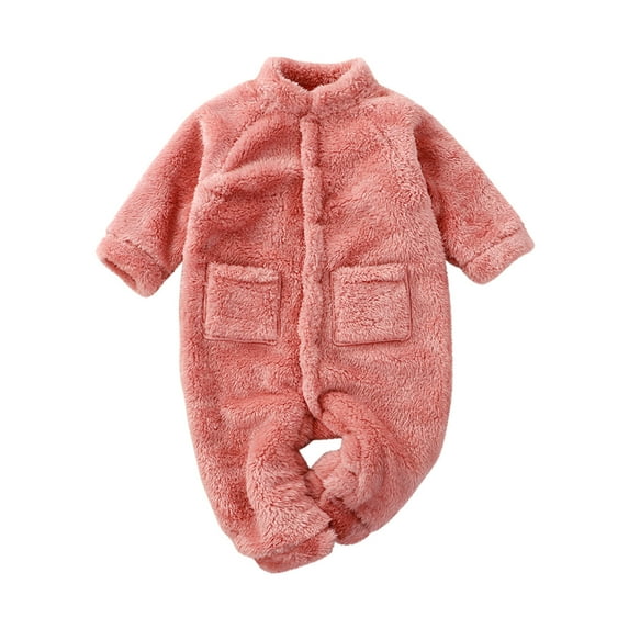 Baby Kids Clothes Baby Boys Girls Fleece Romper Autumn Winter Infant Toddler Baby Long Sleeve Print Plush Romper Jumpsuit Pink 0-3 Months