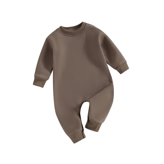 Baby Boys Girls Fleece Sweatshirts Rompers Solid Color Long Sleeve Jumpsuits Fall Toddler Clothes Bodysuits