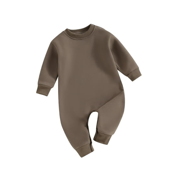 Baby Boys Girls Fleece Sweatshirts Rompers Solid Color Long Sleeve Jumpsuits Fall Toddler Clothes Bodysuits