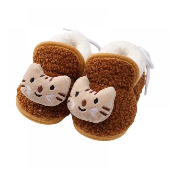 Baby Boys Girls Fluffy Fuzzy Slippers, Toddler Premium Soft Sole Warm Booties, Winter Plush Cartoon Short Boots for Newborn Infant , Brown