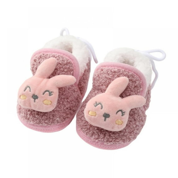 Baby Boys Girls Fluffy Fuzzy Slippers, Toddler Premium Soft Sole Warm Booties, Winter Plush Cartoon Short Boots for Newborn Infant , Pink