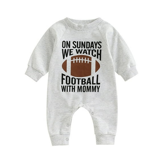 NOLDARES Infant Baby Boys Girls Football Season Jumpsuit Watch Football with Daddy Funny Romper Playsuit Sweatshirt(Z05-White,3-6 Months)