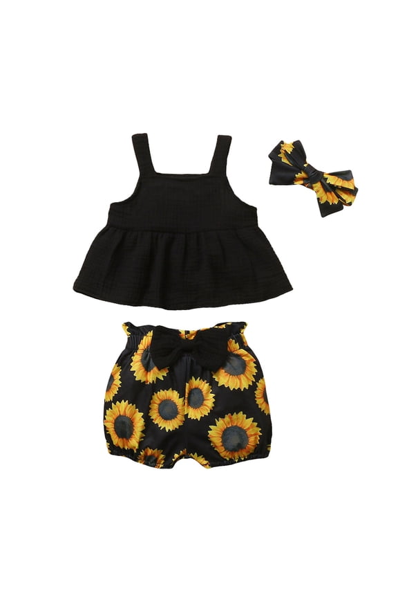 Baby Boys Girls Gifts Infant Baby Girls Sunflower Printed Suspender Tops+Shorts Headbands Outfits Going Out Outfits for Girls