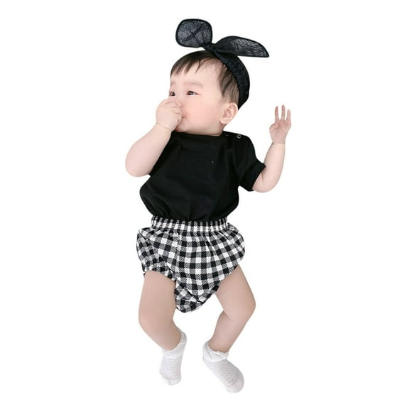 Baby Boys Girls Gifts Newborn Infant Baby Girls Tops+ Plaid Shorts Outfits Summer Set Going Out Outfits for Girls