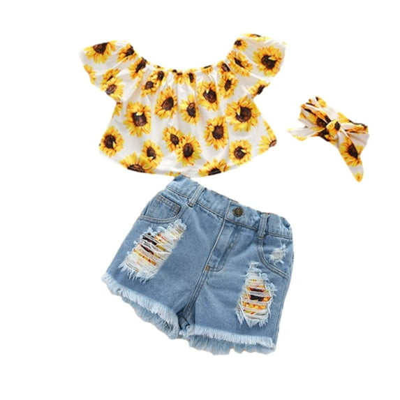 Baby Boys Girls Gifts Summer Girl One-shoulder Top +hot Pants Shorts + Headband Three-piece Suit Going Out Outfits for Girls