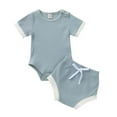thumbnail image 1 of Baby Boys Girls Gifts Toddler Baby Girls Summer Short-sleeved Solid Color Romper Shorts Clothes Set Going Out Outfits for Girls, 1 of 8