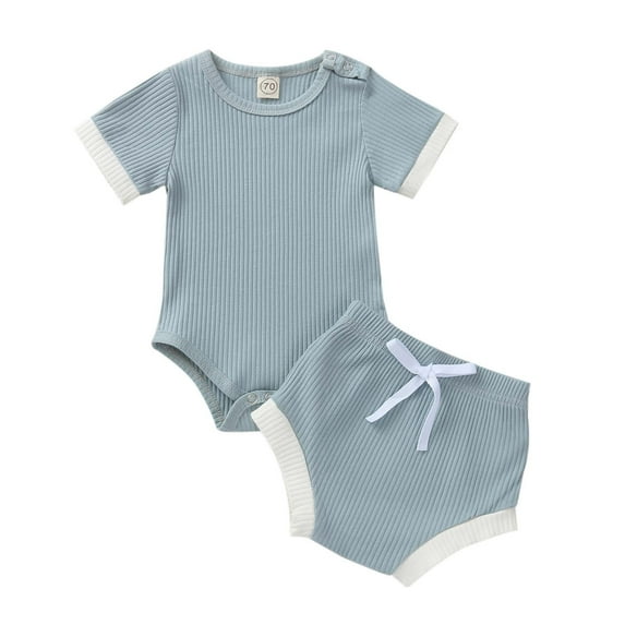 Baby Boys Girls Gifts Toddler Baby Girls Summer Short-sleeved Solid Color Romper Shorts Clothes Set Going Out Outfits for Girls