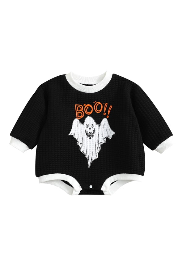 Baby Boys Girls Halloween Outfit Ghost Print Crewneck Sweatshirts Romper Pullover Top Fall Winter Clothes