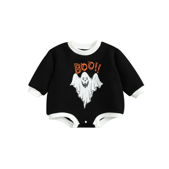 Baby Boys Girls Halloween Outfit Ghost Print Crewneck Sweatshirts Romper Pullover Top Fall Winter Clothes