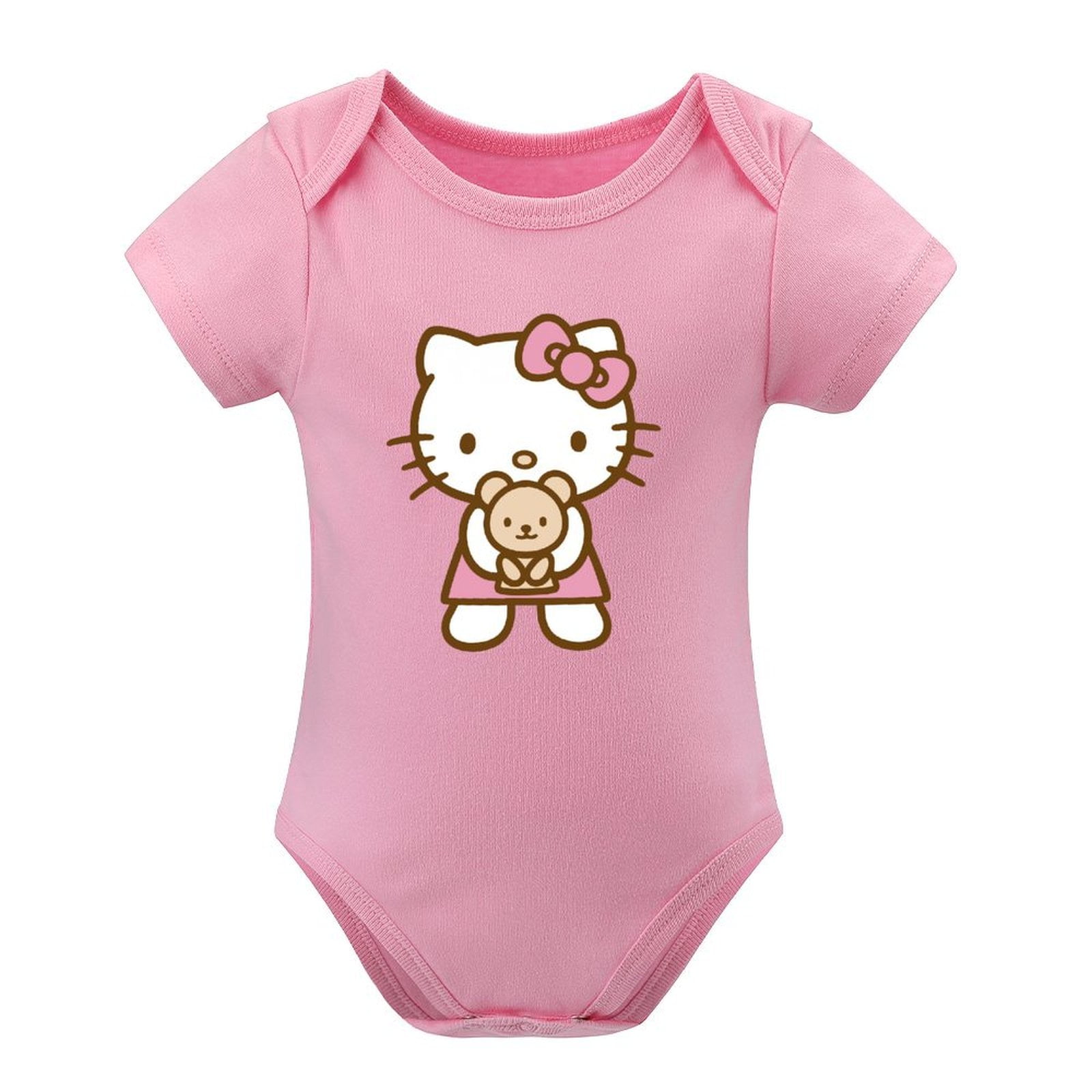 Baby Boys Girls Hello Kitty Pink Short Sleeves Newborn Onesie Bodysuits