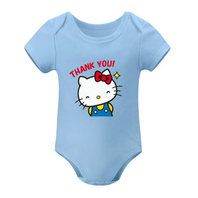 Baby Boys Girls Hello Kitty Sky Blue Short Sleeves Newborn Onesie