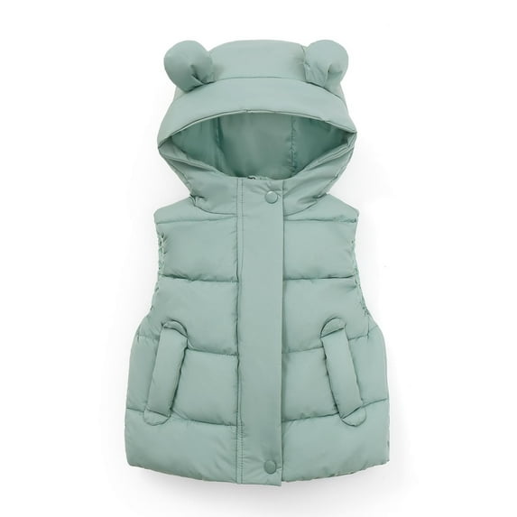 Baby Boys Girls Hooded Puffer Vest Winter Lightweight Sleeveless Bear ears Zipper Up Jacket with Pockets Fa-Green-(3 Years)