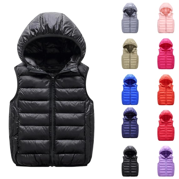 Baby Boys Girls Hooded Puffer Vest Winter Lightweight Sleeveless Zipper Up Jacket Down Vest Coat Vests Kids