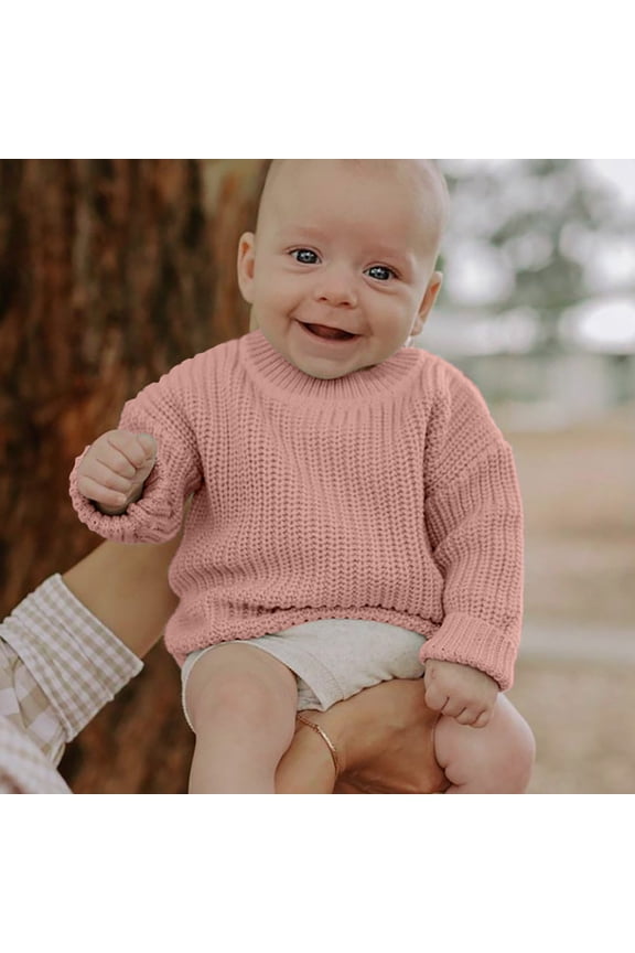 Baby Boys Girls Knit Sweater Cardigan Crewneck Long Sleeve Solid Color Pullover Top Oversized Pullover Fall Tops Outfit Outwear for Boys And Girls 4T