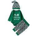thumbnail image 1 of Baby Boys Girls Long Sleeve Letter Printed St Patrick's Day Romper Bodysuit Striped Print Pants Hat Outfits 3 PC Sets Green 3-6 Months, 1 of 6