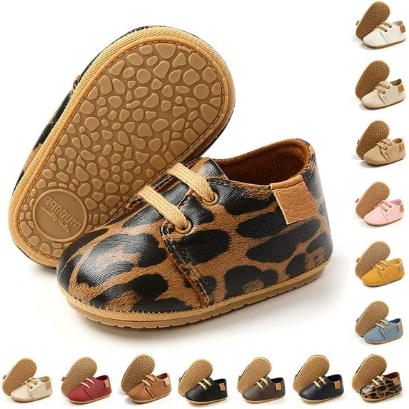 Baby Boys Girls Moccasins Oxford Sneakers PU Leather Rubber Sole Infant Loafers Anti-Slip Toddler First Walkers Crib Dress Shoes