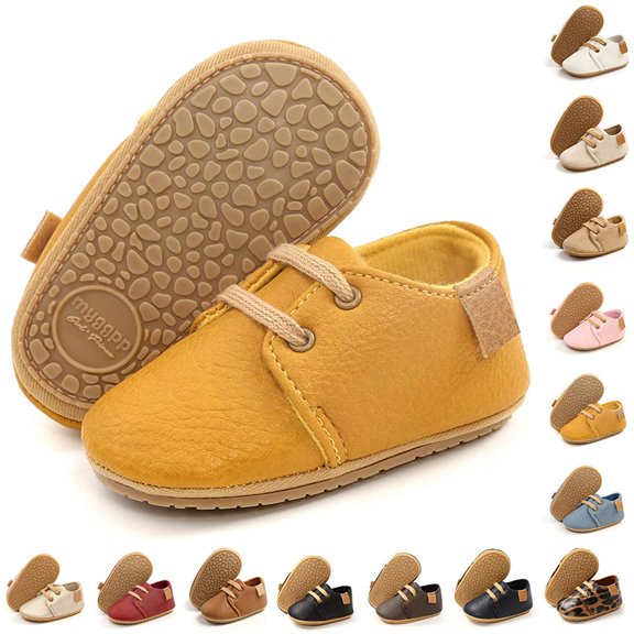 Baby Boys Girls Moccasins Oxford Sneakers PU Leather Rubber Sole Infant Loafers Anti-Slip Toddler First Walkers Crib Dress Shoes