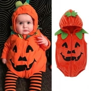 BULLPIANO Baby Boys Girls Newborn Halloween Pumpkin Costume Sleeveless Hoodie Party Fancy Outfits Clothes