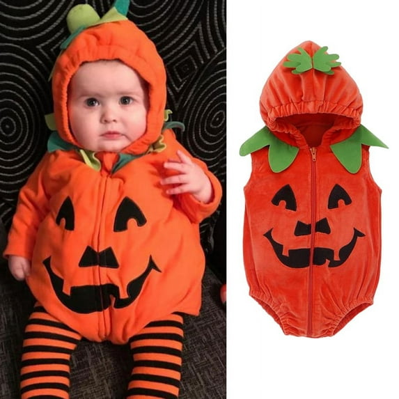Baby Boys Girls Newborn Halloween Pumpkin Costume Sleeveless Hoodie Party Fancy Outfits Clothes