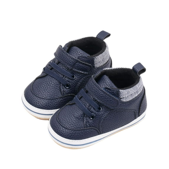 Baby Boys Girls Non- Sole High-Top PU Leather Baby Sneakers Toddler Crib First Walker Shoes,Color:Blue,Size:0-6 Months
