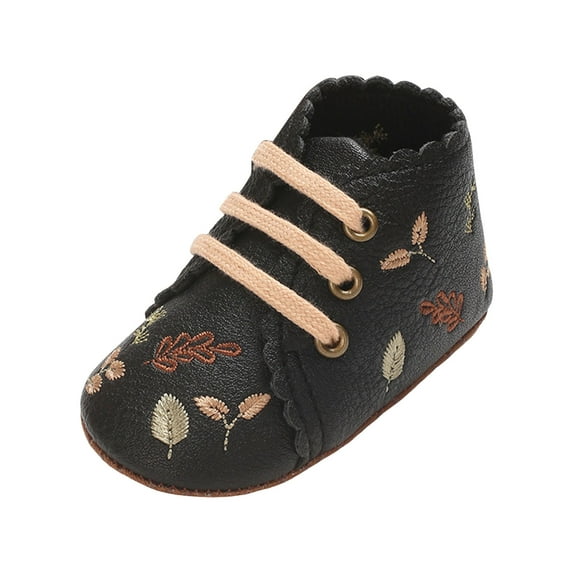 Baby Boys Girls Oxford Non Slip Walking Shoes Toddler Leather Embroidery Soft Sole Lace Up Sneakers