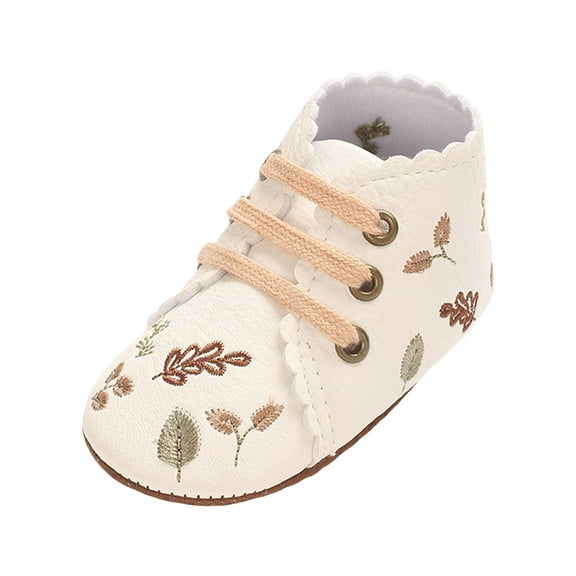 Baby Boys Girls Oxford Non Slip Walking Shoes Toddler Leather Embroidery Soft Sole Lace Up Sneakers