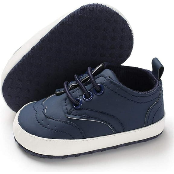 Baby Boys Girls Oxford Shoes Hard Bottom Lace Up Sneaker PU Leather Moccasin Infant Toddler First Walker Uniform Dress Loafer Shoes 3-18 Months