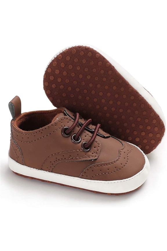 Baby Boys Girls Oxford Shoes Hard Bottom Lace Up Sneaker PU Leather Moccasin Infant Toddler First Walker Uniform Dress Loafer Shoes 3-18 Months