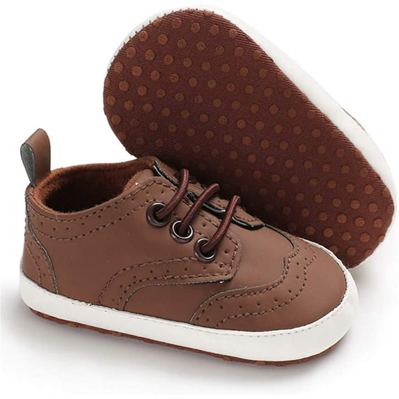 Baby Boys Girls Oxford Shoes Hard Bottom Lace Up Sneaker PU Leather Moccasin Infant Toddler First Walker Uniform Dress Loafer Shoes 3-18 Months