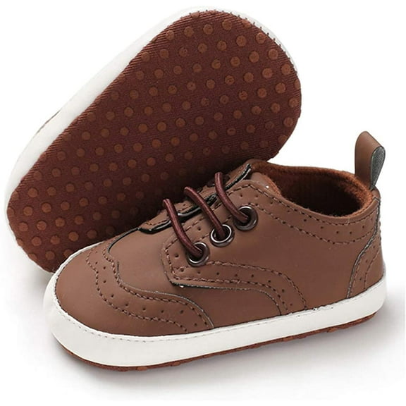 Baby Boys Girls Oxford Shoes Hard Bottom Lace Up Sneaker PU Leather Moccasin Infant Toddler First Walker Uniform Dress Loafer Shoes 3-18 Months