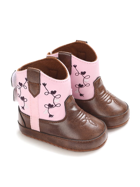 Baby Boys Girls PU Leather Cowboy Boots Newborn Soft Sole Non-Slip Bootie Crib Shoes 0-18M