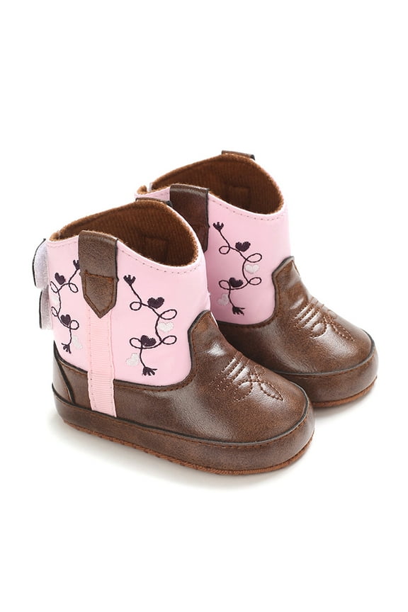 Baby Boys Girls PU Leather Cowboy Boots Newborn Soft Sole Non-Slip Bootie Crib Shoes 0-18M