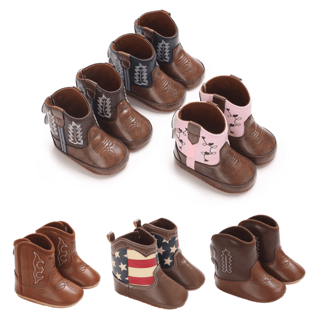 Baby Boys Girls PU Leather Cowboy Boots Newborn Soft Sole Non-Slip ...