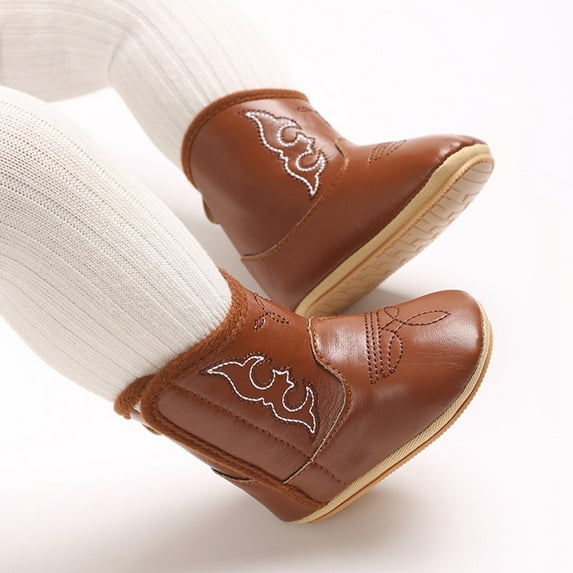 Baby Boys Girls PU Leather Cowboy Boots Newborn Soft Sole Non-Slip Bootie Crib Shoes 0-18M