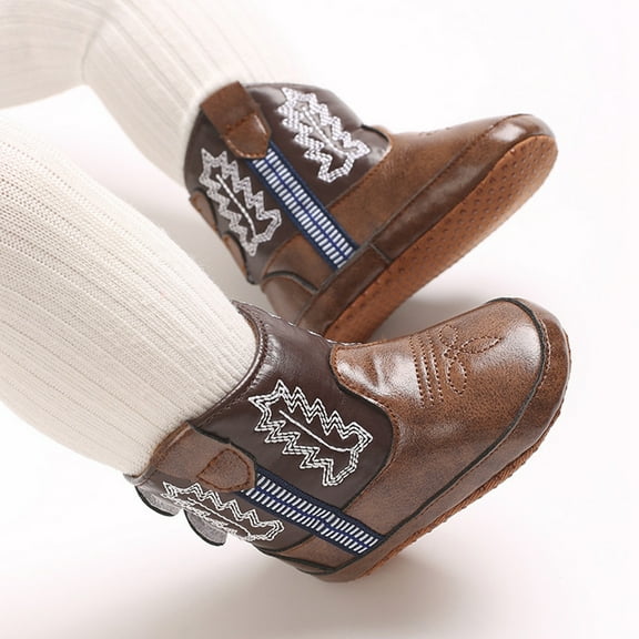Baby Boys Girls PU Leather Cowboy Boots Newborn Soft Sole Non-Slip Bootie Crib Shoes 0-18M