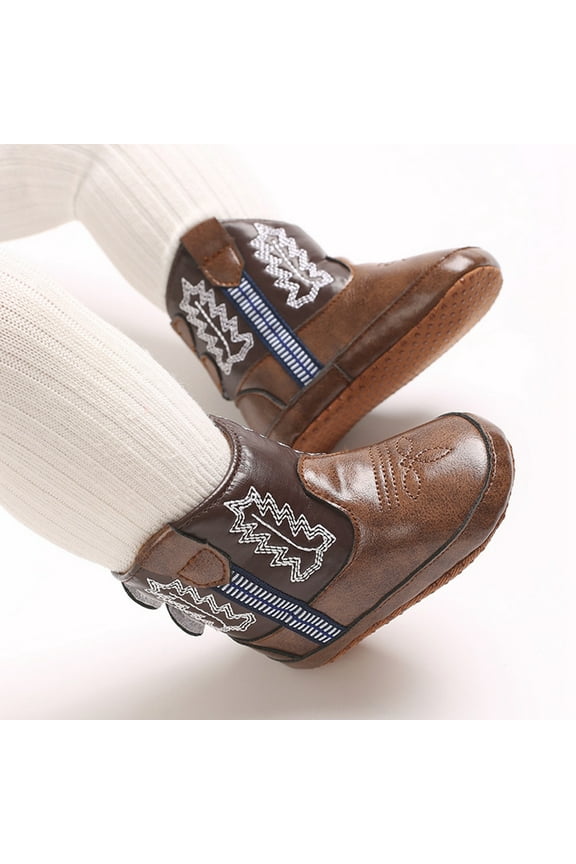 Baby Boys Girls PU Leather Cowboy Boots Newborn Soft Sole Non-Slip Bootie Crib Shoes 0-18M