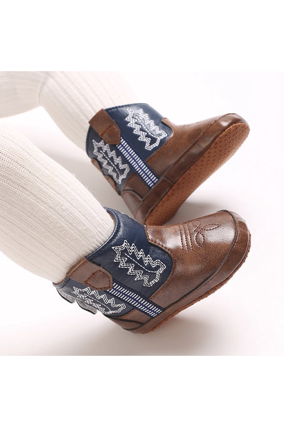 Baby Boys Girls PU Leather Cowboy Boots Newborn Soft Sole Non-Slip Bootie Crib Shoes 0-18M